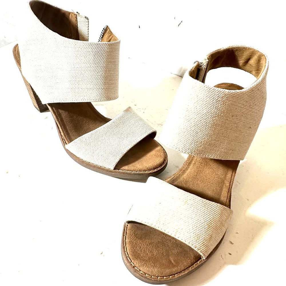 Toms Cream Linen Block Heel Sandals